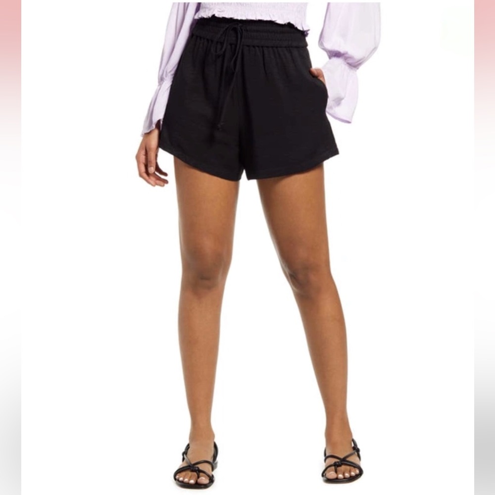 Open Edit Nordstrom Tie High Waist Pull On Short 4” Black Relax Fit Pocket-3X
